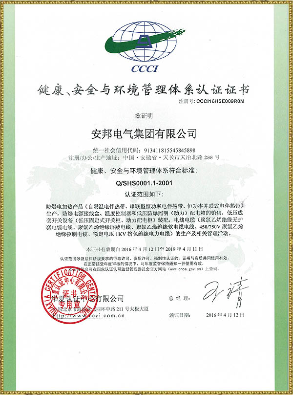 健康、安全與環(huán)境管理體系認(rèn)證證書(shū)